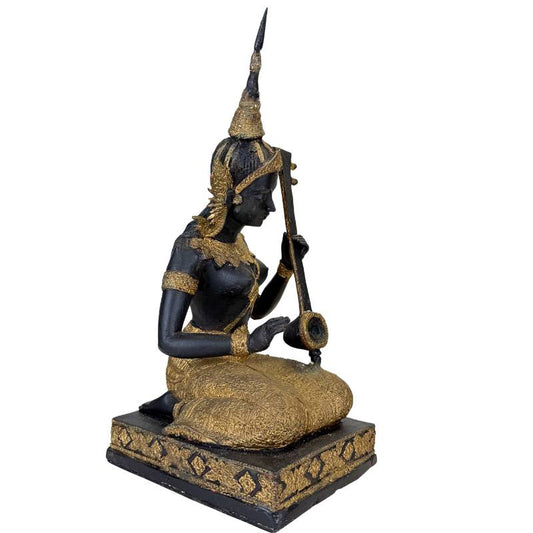 Thai Musician Figurine Bronze – Gold Black Patina Temple Figure
