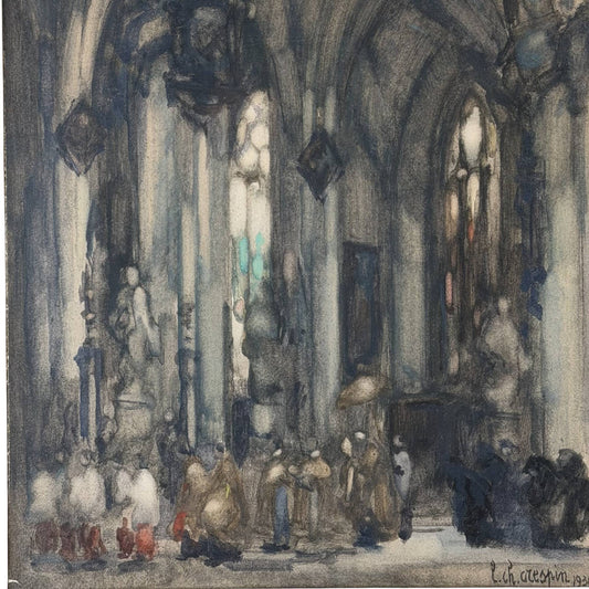 54x43cm Antique Church Interior Louis-Charles Crespin 1930 | Exclusive Wall Art