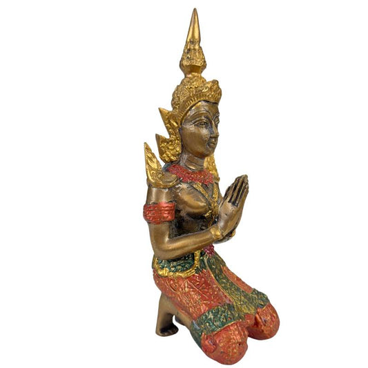 Thai Thepanom Temple Guardian Statue – Gilded and Polychrome – Kneeling Devotional Figure