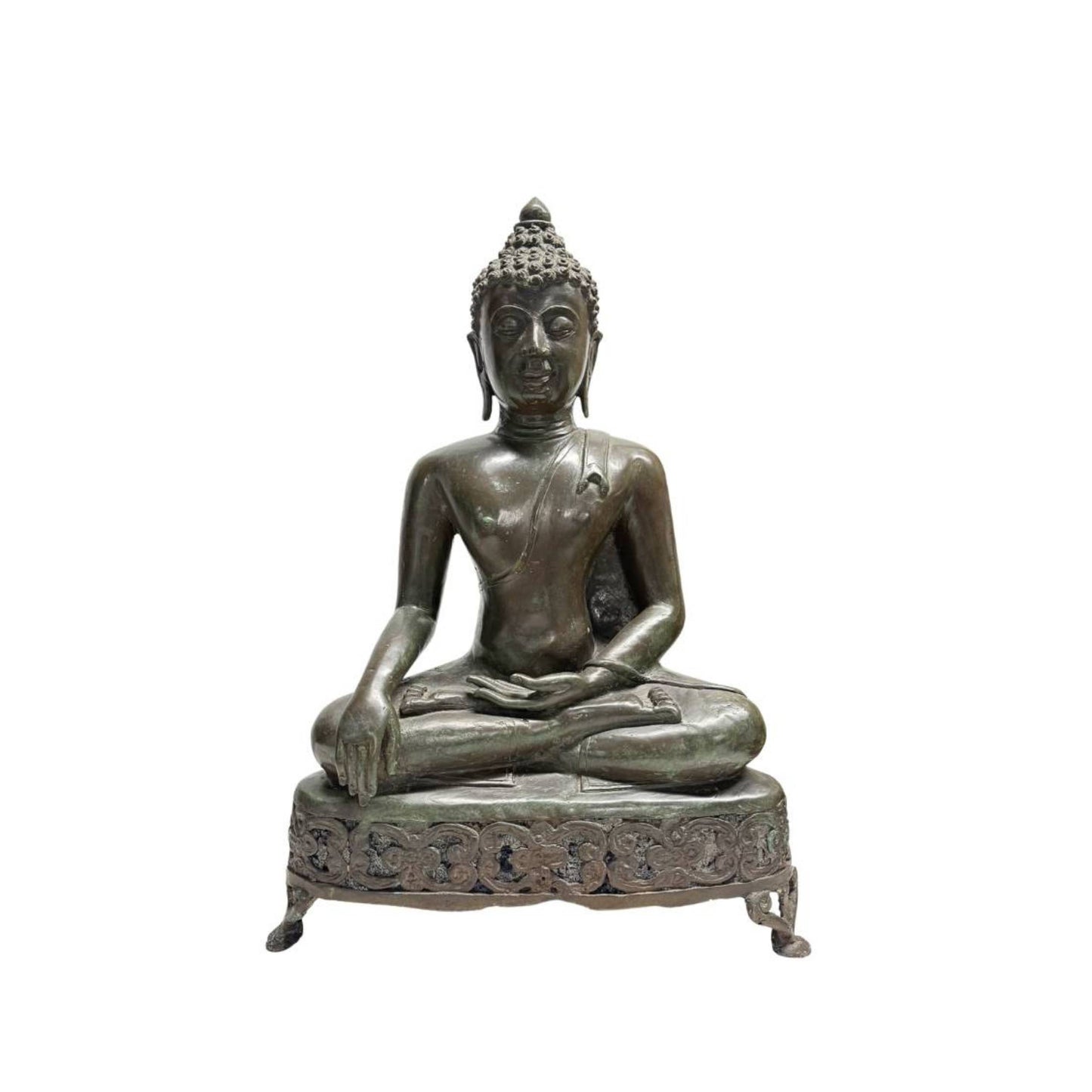 Monumental 19th-Century Bronze-Cast Buddha Shakyamuni on Openwork Altar Throne – Lan Na / Tibetan Style (52 cm)