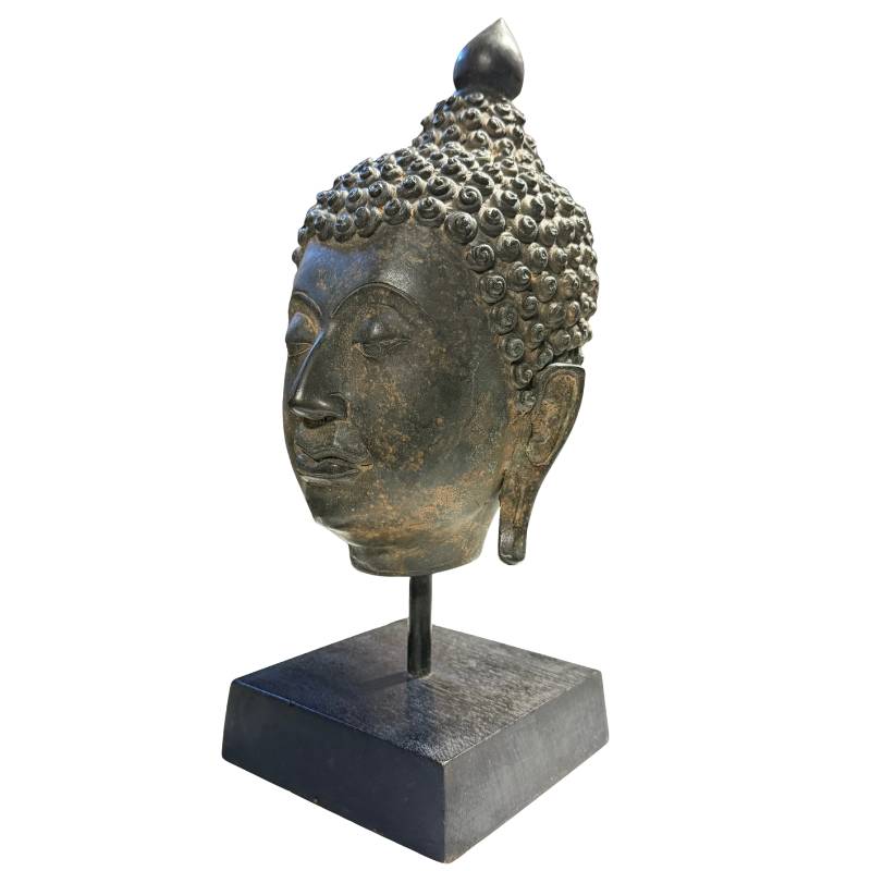 Detail of hair buns and lighting symbol Thai bronze Buddha