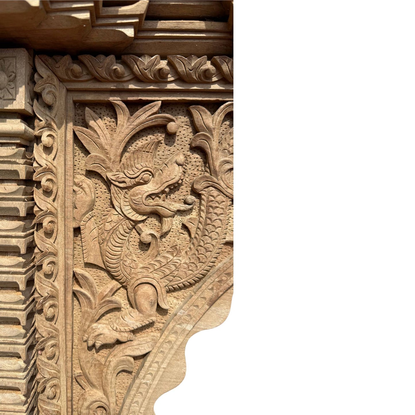 Large format teak wall decoration 365cm Nepalese heritage