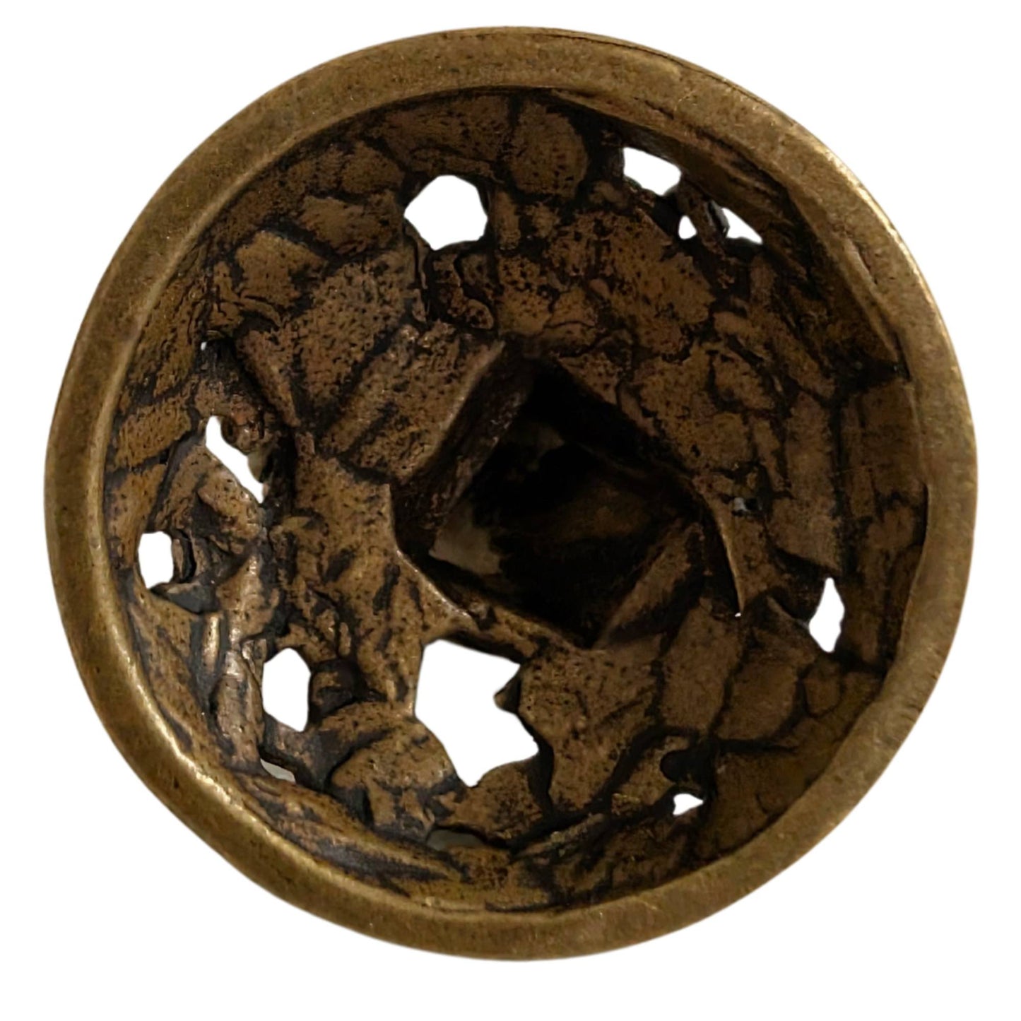 Miniature bronze incense burner with monster or lion masks on the paws.