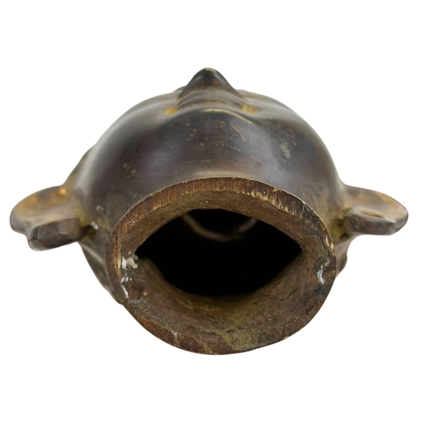 Open cast base of compact bronze Buddha head