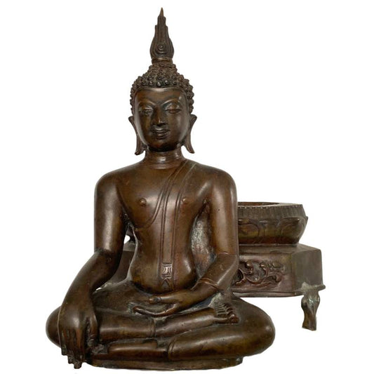 Thai Buddha bronze statue lotus pedestal meditation