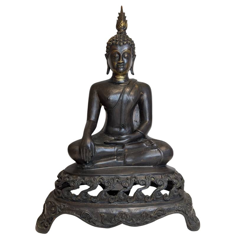 Antique bronze seated Buddha statue with Bhumisparsha mudra, Southeast Asia, late 19th century