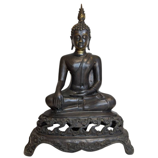 Antique bronze seated Buddha statue with Bhumisparsha mudra, Southeast Asia, late 19th century