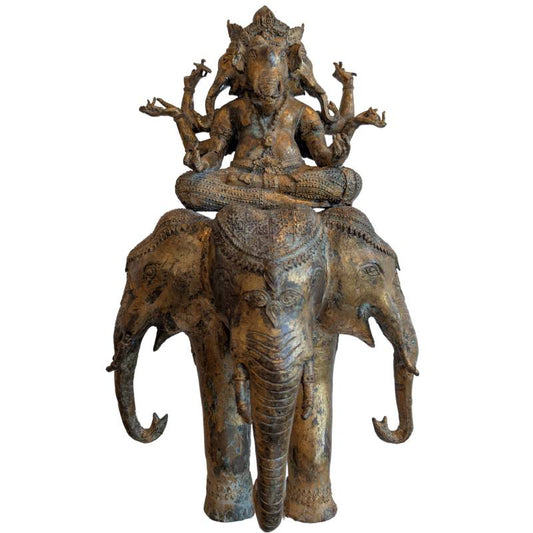 Trimukha Mahārakta Gaṇeśa on Airavata – Fire-gilded Newar bronze, Nepal – lot 155