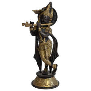Statue antique en bronze de Krishna avec flûte, Inde, XIXe siècle