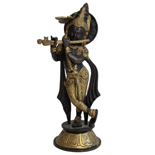 Antique bronze Krishna statue with flute, India, 19th century