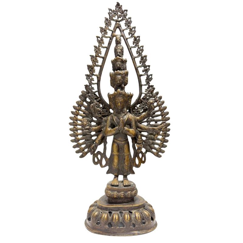Bronze Thousand-Armed Avalokiteshvara standing statue from the Himalayas