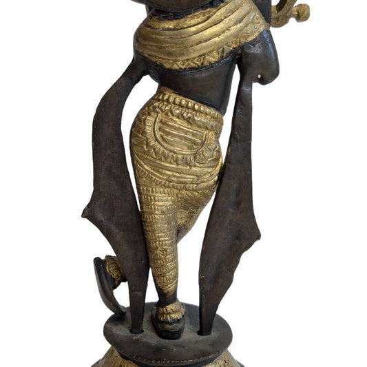 Antique bronze Krishna statue with flute, India, 19th century