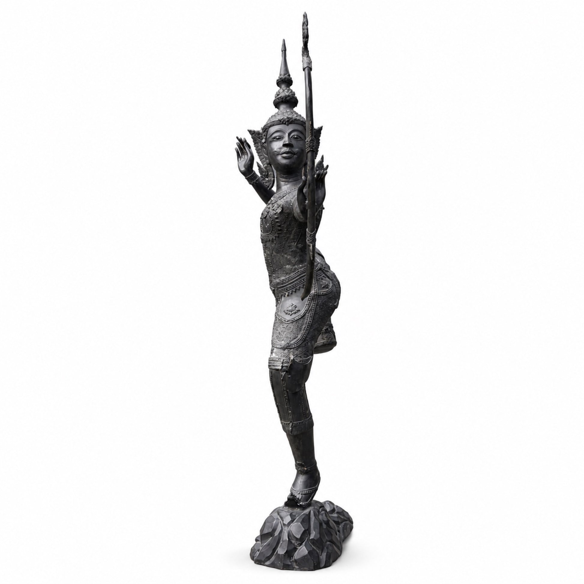 Bronzen Ramakien figuur Phra Ram – detail kroon en oorornamenten