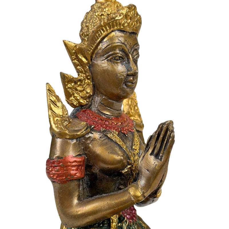 Thai Thepanom Temple Guardian Statue – Gilded and Polychrome – Kneeling Devotional Figure