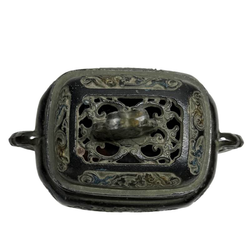 Antique Japanese Bronze Koro Incense Burner with Dragon Relief - Meiji Period Altar Censer