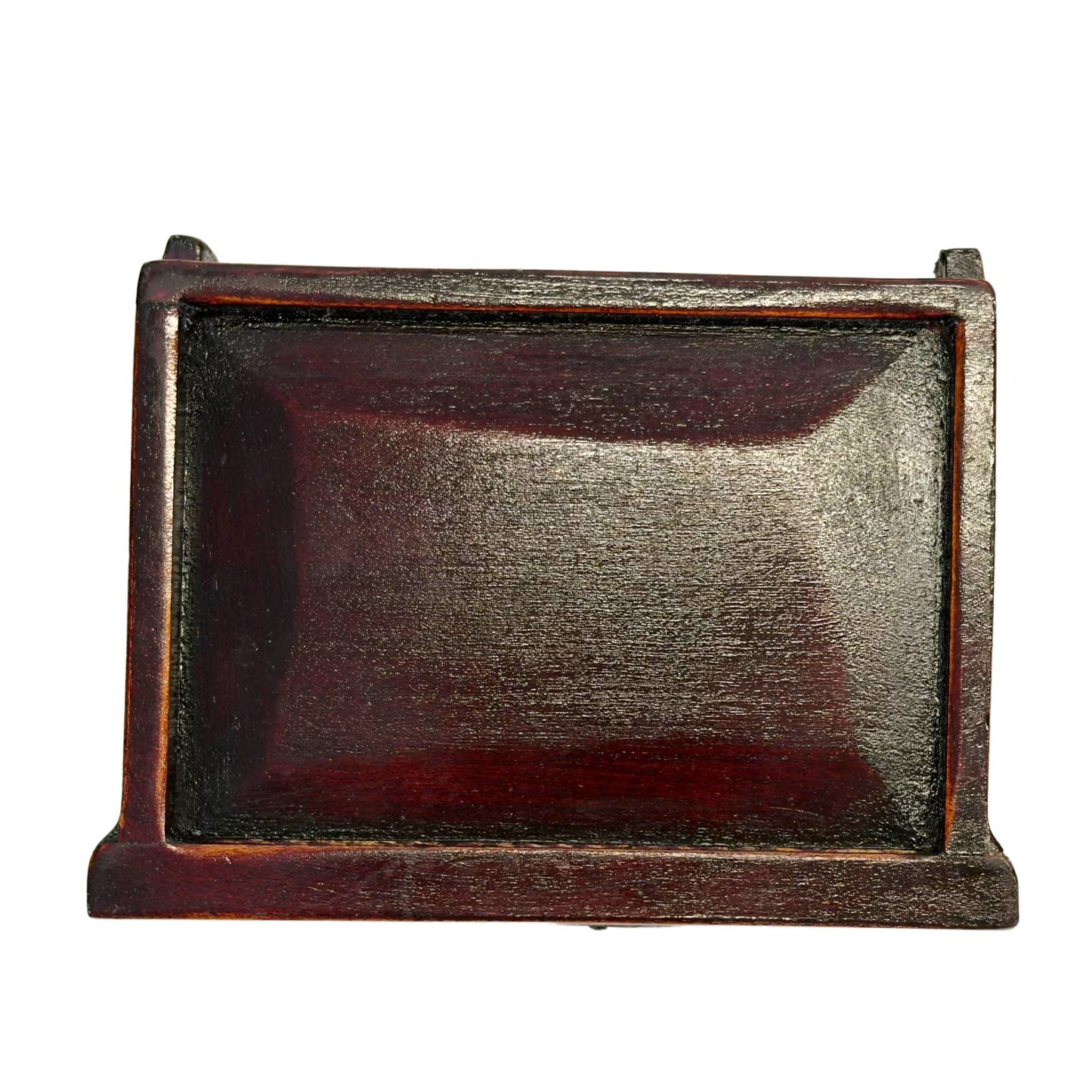 Chinese Wooden Jewelry Box with Carved Stone Panels and Brass Fittings