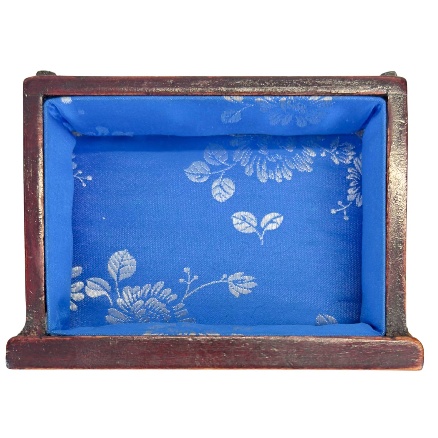 Chinese Wooden Jewelry Box with Carved Stone Panels and Brass Fittings