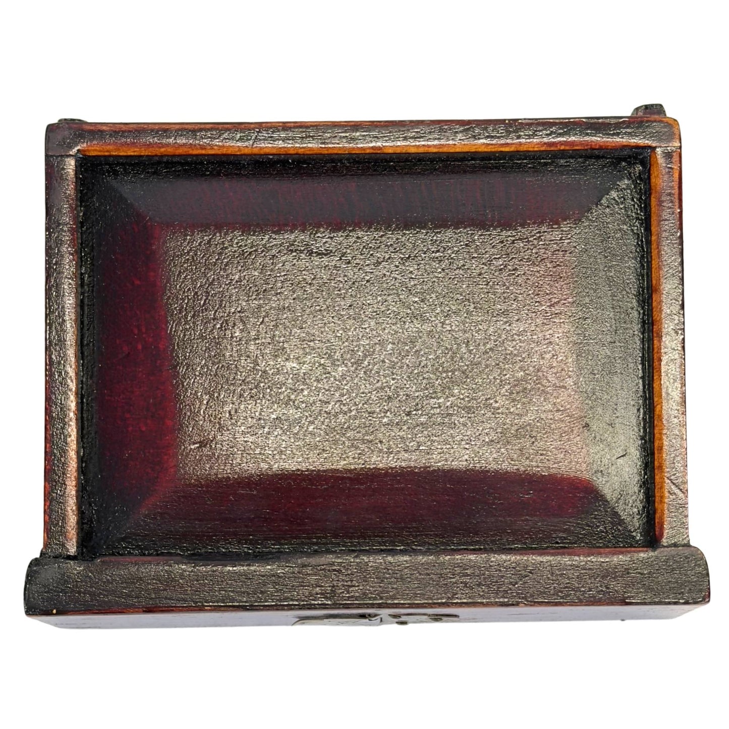 Chinese Wooden Jewelry Box with Carved Stone Panels and Brass Fittings