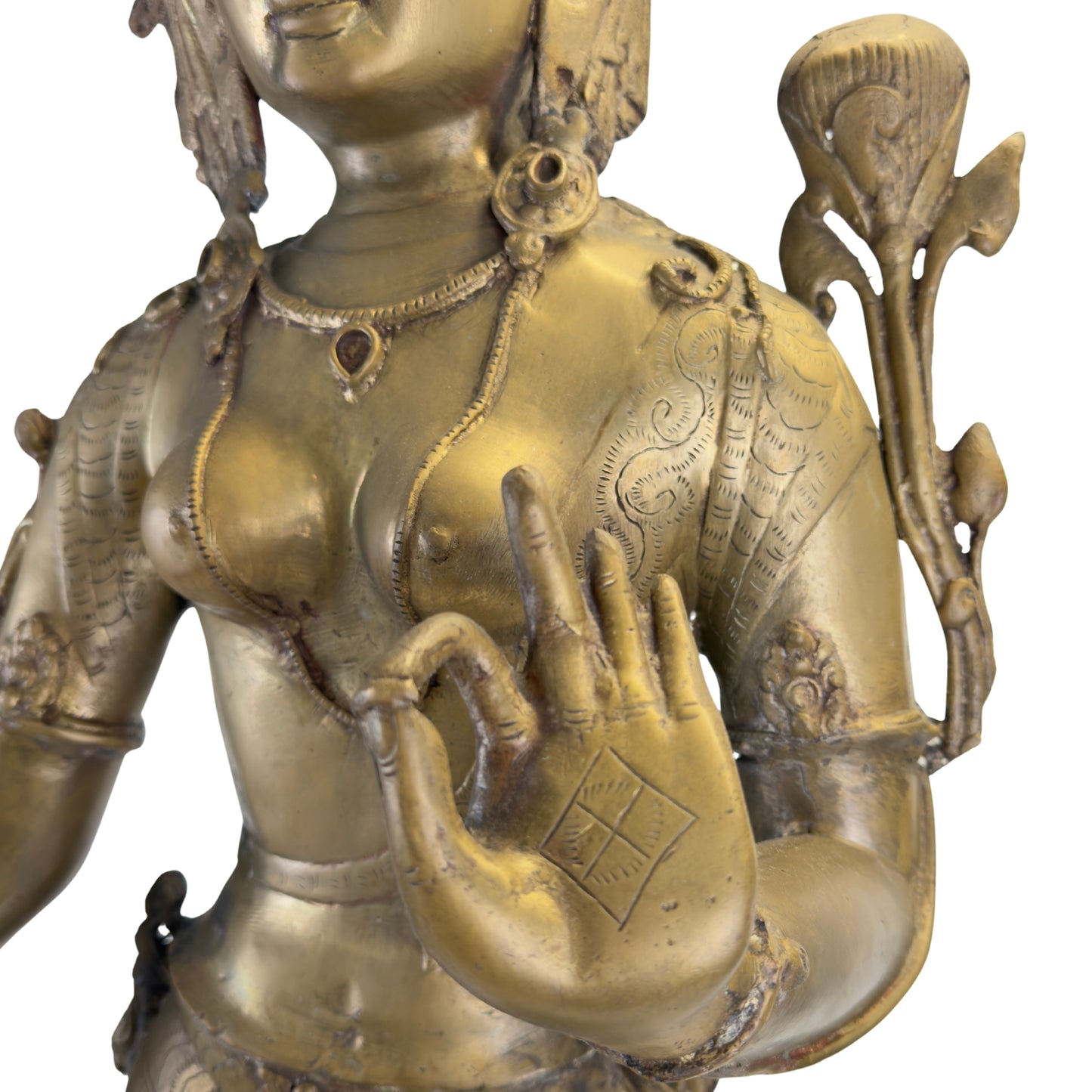 Grande Tara Verte antique en bronze doré au feu – Népal, probablement fin XVIIIe ou XIXe siècle (100 cm)