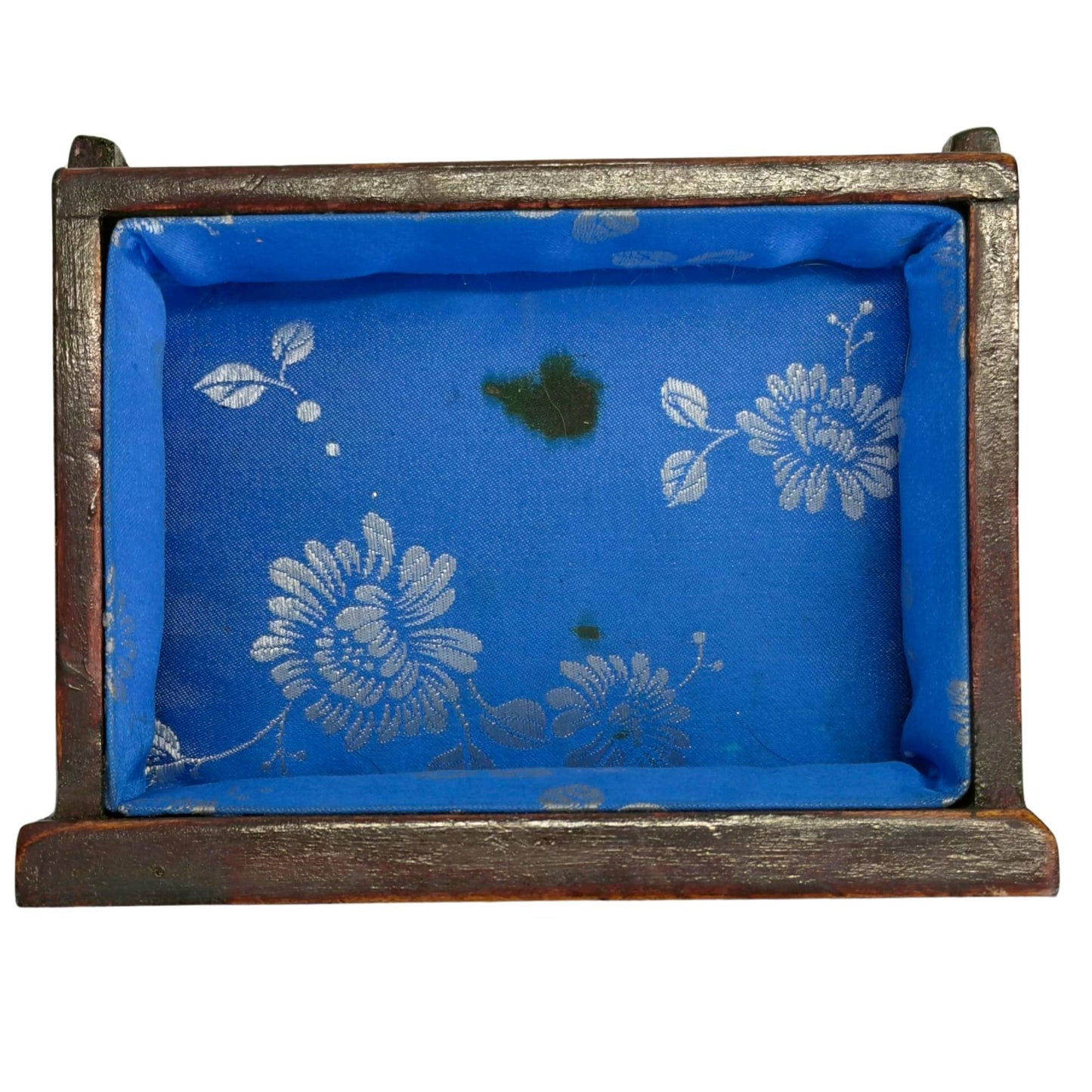 Chinese Wooden Jewelry Box with Carved Stone Panels and Brass Fittings