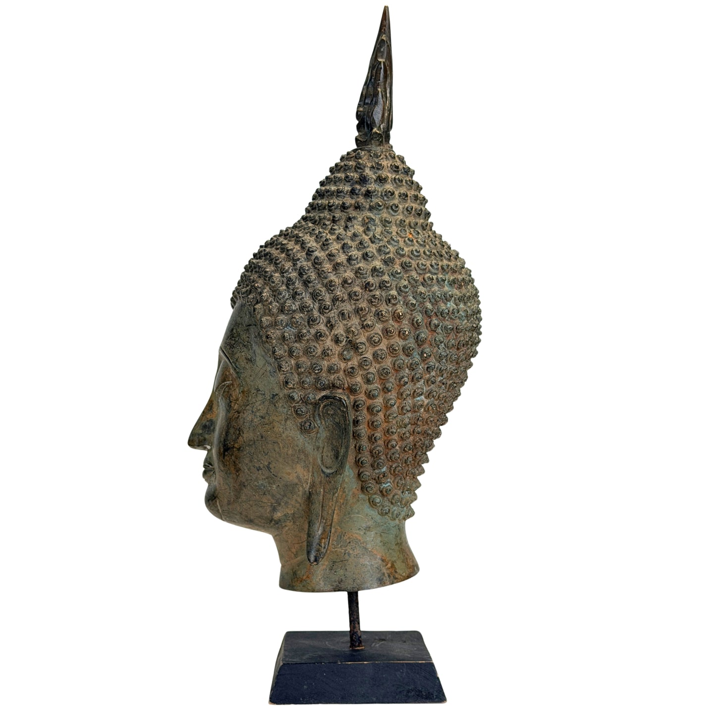 19th-century bronze Buddha head from Thailand with historic patina