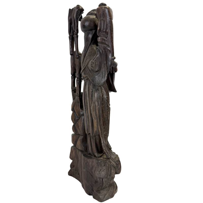 Woodcarving 19th-century Chinese carving of heavy hardwood (Zitan type) with authentic wear.