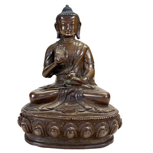 Bouddha de médecine népalais antique en bronze (Bhaisajyaguru) - 13 cm - 800 g