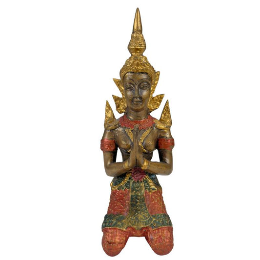 Thai Thepanom Temple Guardian Statue – Gilded and Polychrome – Kneeling Devotional Figure
