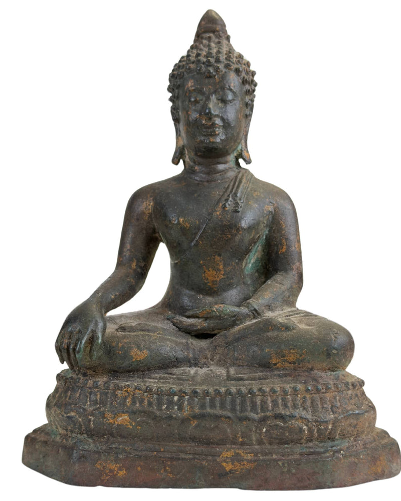 Statue antique du Bouddha d'Ayutthaya en Bhumisparsha Mudra – XVIIe/XVIIIe siècle – Bronze de qualité muséale - Thais Boeddhabeeld