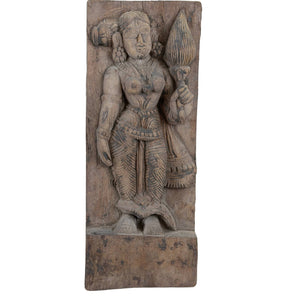 Panneau de temple ancien du XVIIIe/XIXe siècle – Déesse Lakshmi (Sri Devi)