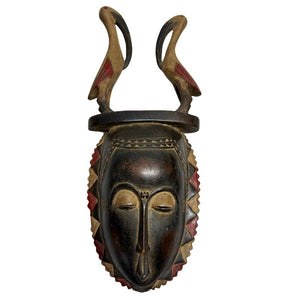 Masque Baoulé ancien en bois de 51 cm avec double oiseau | Décoration murale exclusive | Côte d'Ivoire