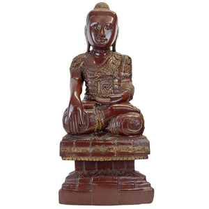 Antique Burmese Mandalay Buddha Statue in Thit-si Lacquer and Gold Leaf – Konbaung Period, c. 1870–1895 (63.5 cm)