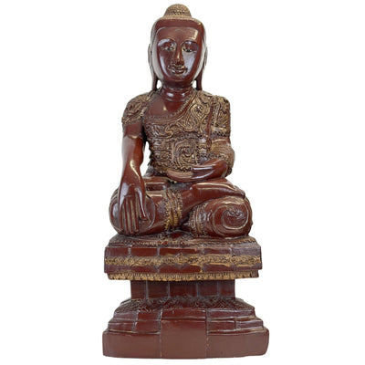 Statue antique de Bouddha birman Mandalay en laque Thit-si et feuille d'or – Période Konbaung, ca. 1870-1895 (63,5 cm)
