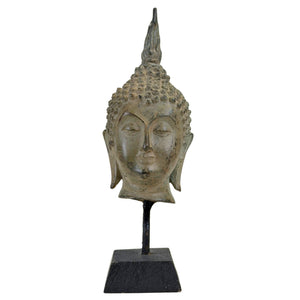 Fine Antique Thai Bronze Buddha Head on Pedestal – 18th/19th Century