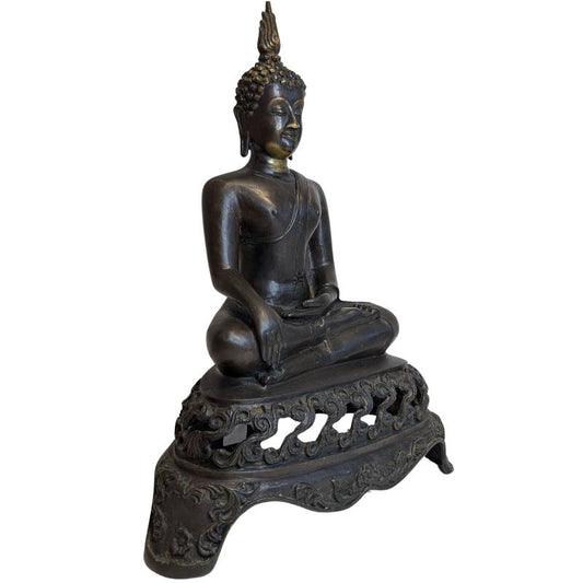 Antique bronze seated Buddha statue with Bhumisparsha mudra, Southeast Asia, late 19th century