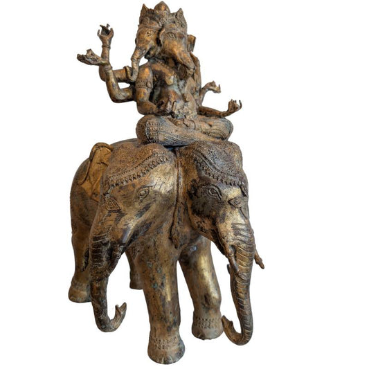 Trimukha Mahārakta Gaṇeśa on Airavata – Fire-gilded Newar bronze, Nepal – lot 155