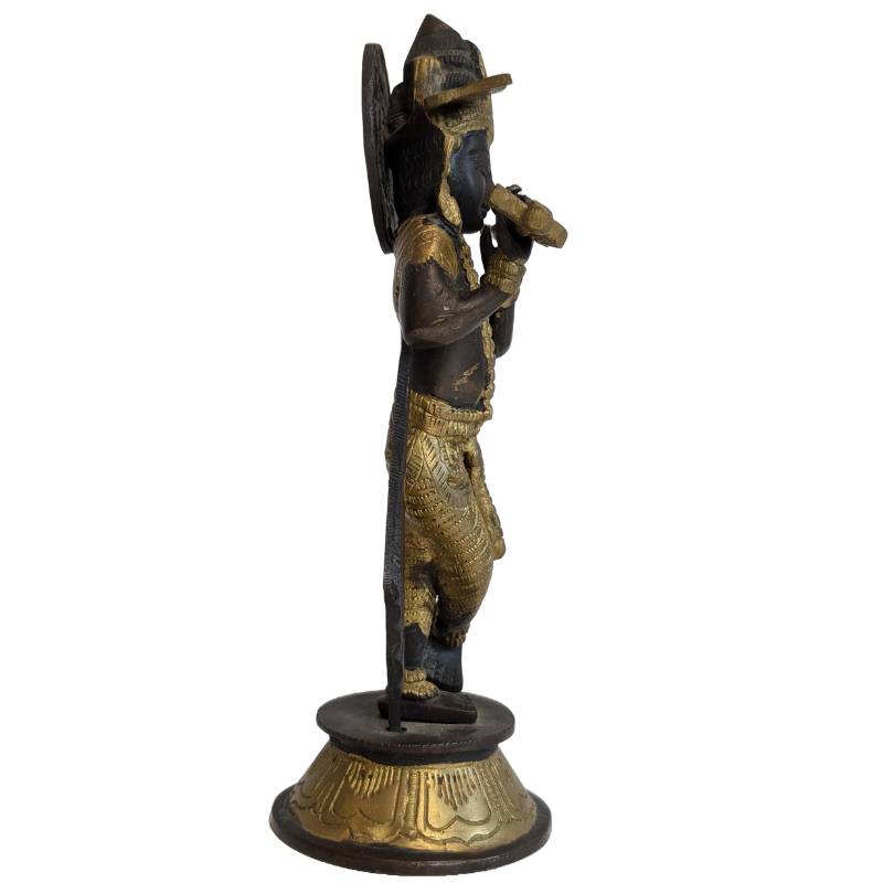 Antique bronze Krishna statue with flute, India, 19th century
