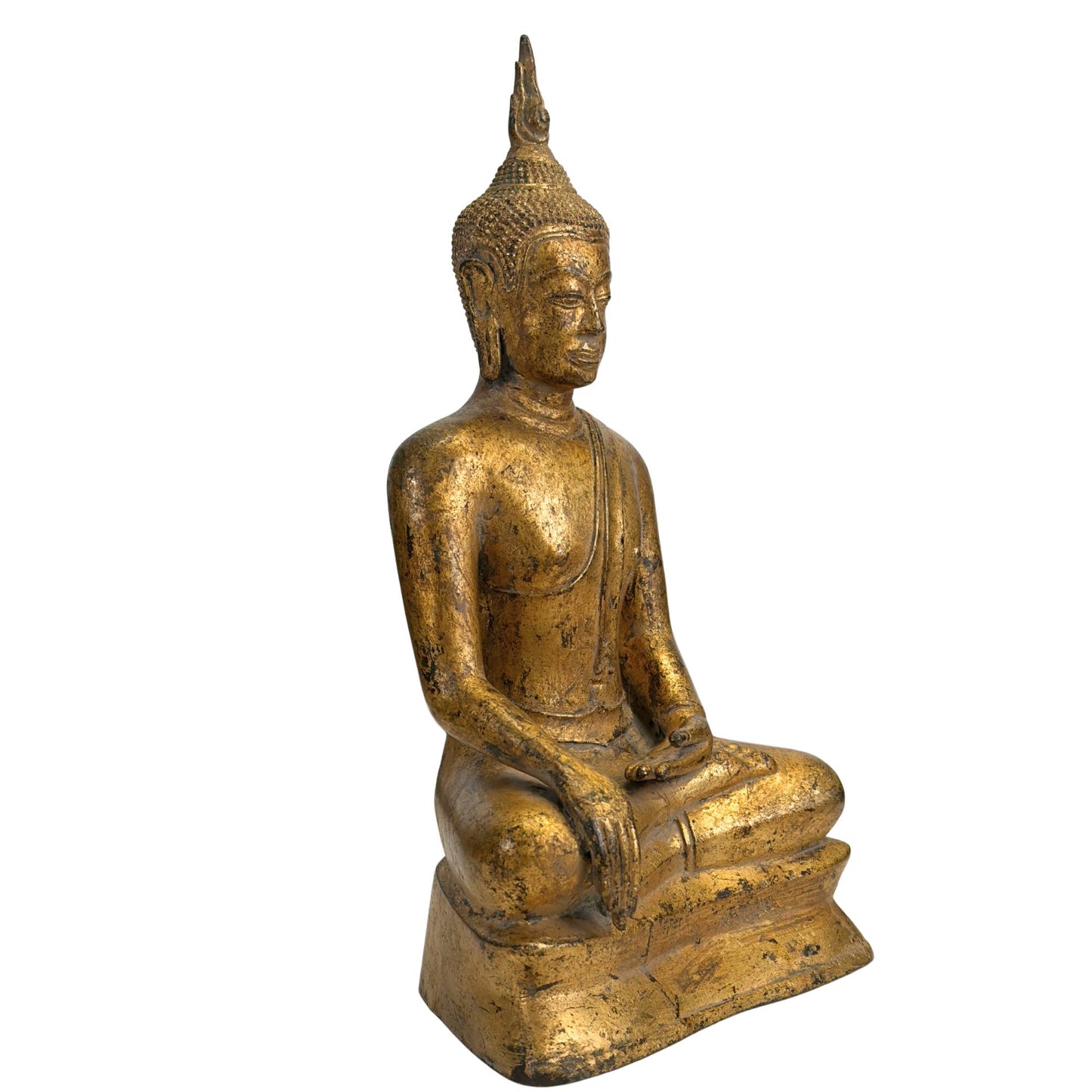 Antique Thai Buddha Statue in Bhumisparsha Mudra - 18th/19th Century Rattanakosin Style - Gilded Bronze
