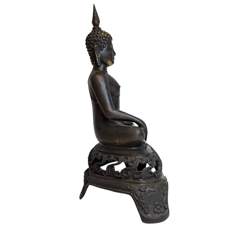 Antique bronze seated Buddha statue with Bhumisparsha mudra, Southeast Asia, late 19th century