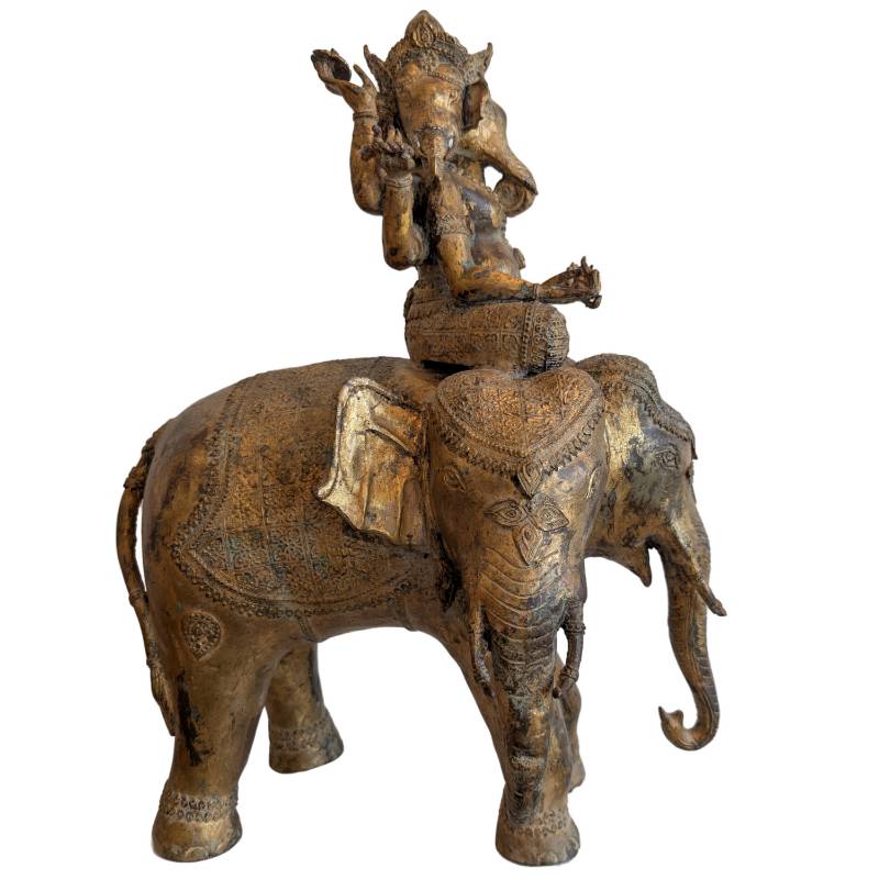 Trimukha Mahārakta Gaṇeśa on Airavata – Ormolu Newar bronze, Nepal – lot 155