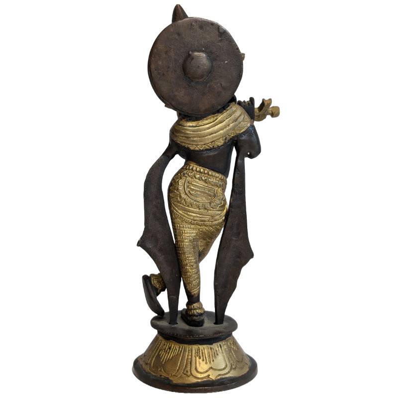 Antique bronze Krishna statue with flute, India, 19th century
