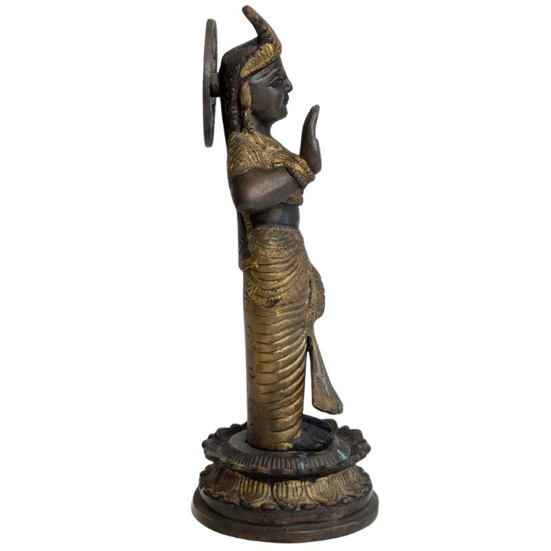 Detail of antique bronze Parvati statue with residual gilding