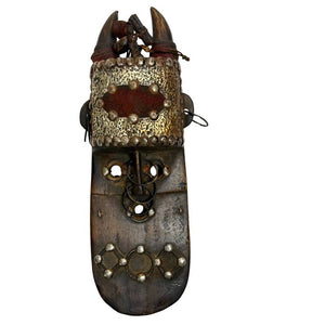 Masque Marka antique en bois et laiton, 31 cm | Décoration murale exclusive | 500 g