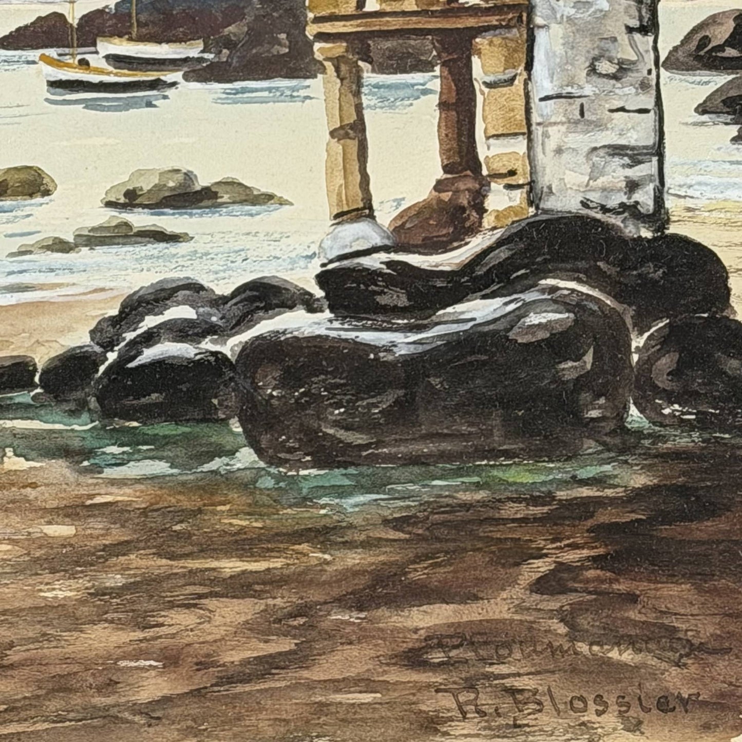 36.5x44 cm Antique Watercolor Ploumanac'h R. Blossier | Exclusive Wall Art | ca. 1920