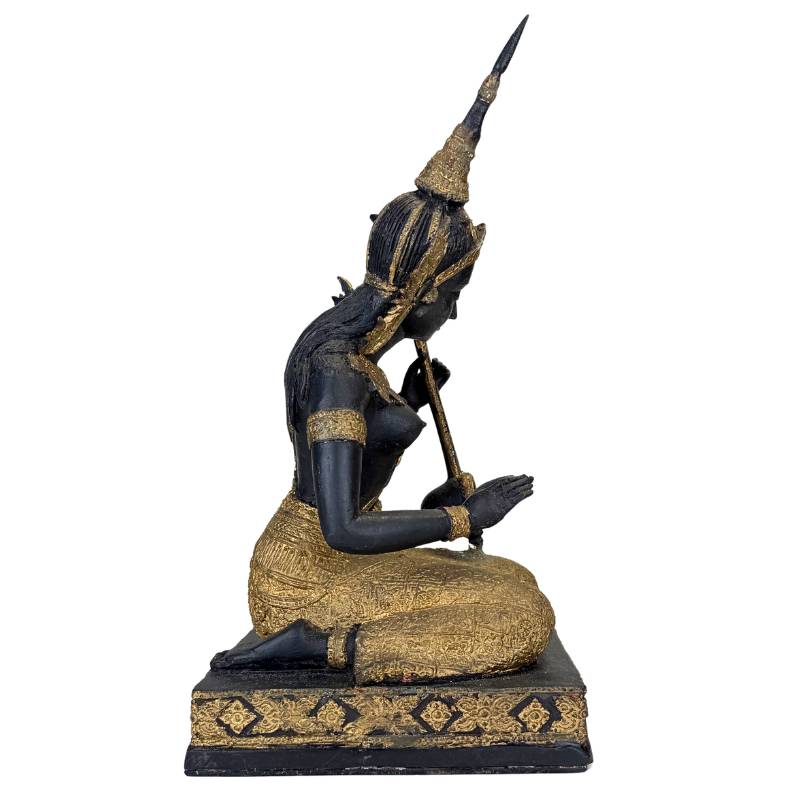 Thai Musician Statue Bronze – Gold Black Patina Temple Figure