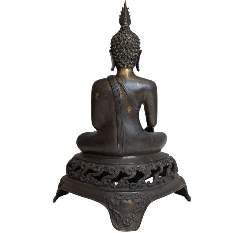 Antique bronze seated Buddha statue with Bhumisparsha mudra, Southeast Asia, late 19th century