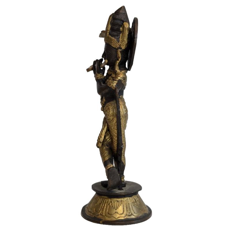 Antique bronze Krishna statue with flute, India, 19th century