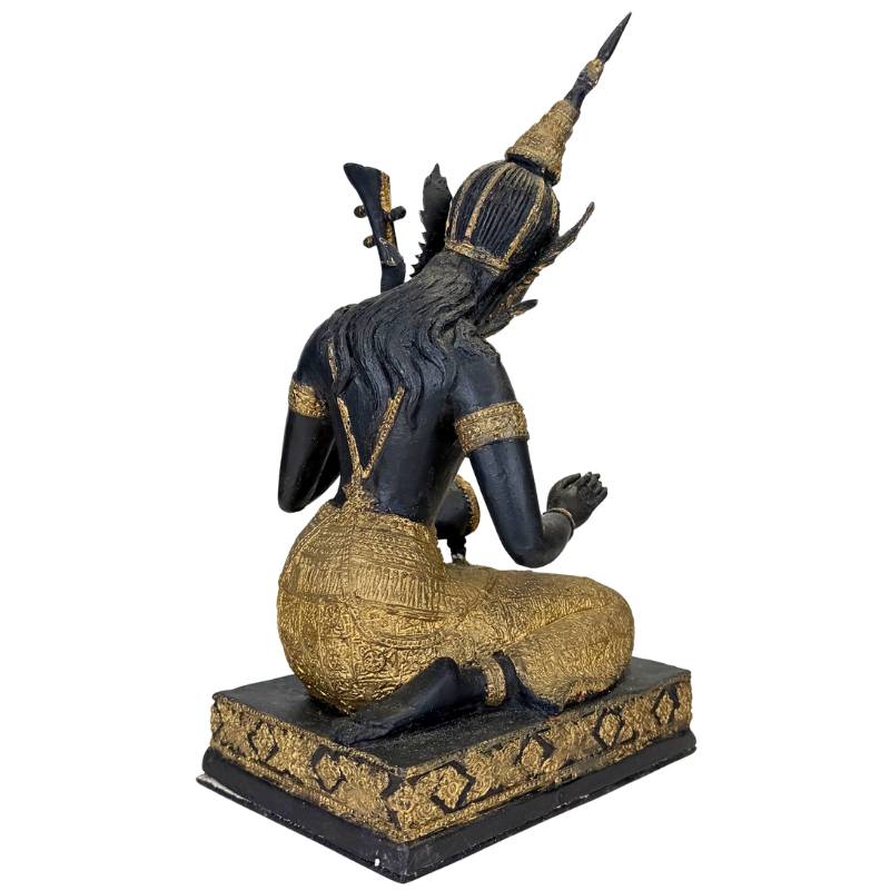 Thai Musician Statue Bronze – Gold Black Patina Temple Figure
