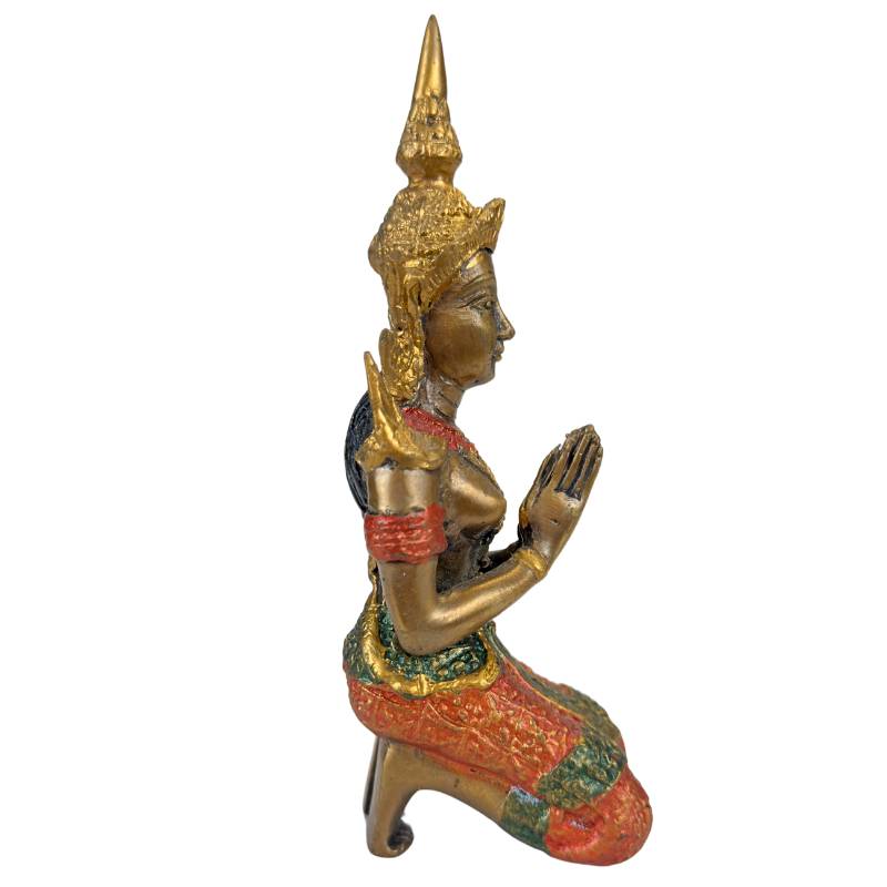 Thai Thepanom Temple Guardian Statue – Gilded and Polychrome – Kneeling Devotional Figure