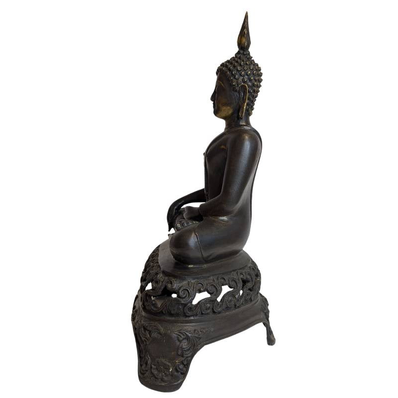 Antique bronze seated Buddha statue with Bhumisparsha mudra, Southeast Asia, late 19th century